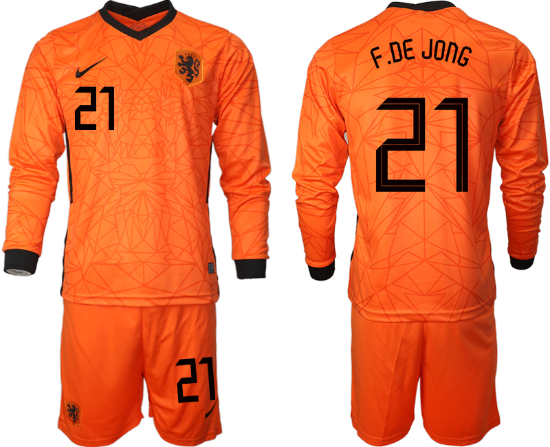 Men 2021 European Cup Netherlands home long sleeve #21 soccer jerseys->netherlands(holland) jersey->Soccer Country Jersey